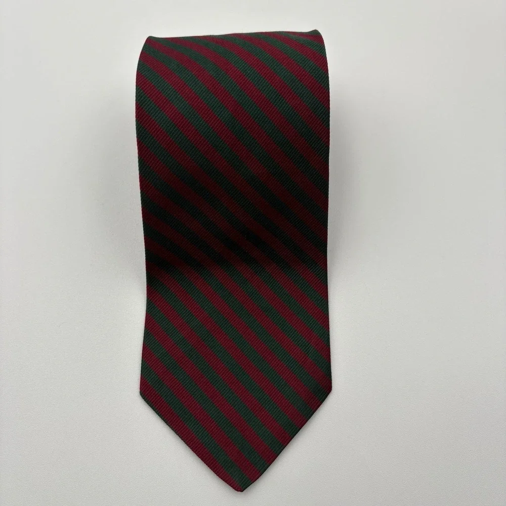 Brooks Brothers Tie Mens Burgundy Green Striped All Silk Repp Classic USA 3.5
